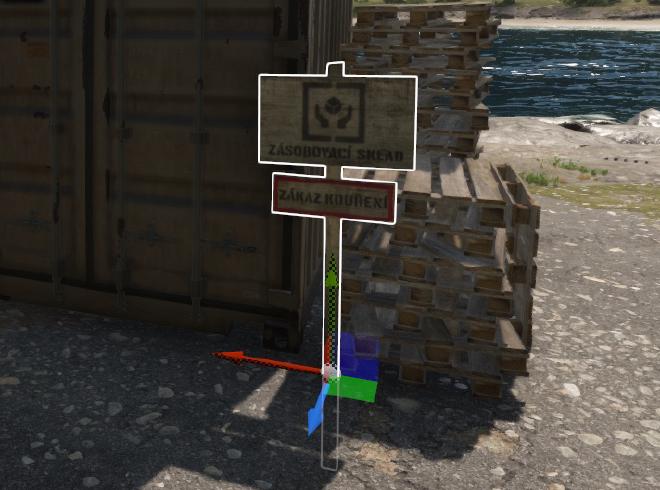 A screenshot from the Enfusion editor showing a wooden signpost