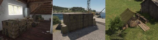 Three different visual representations of supplies in Arma Reforger